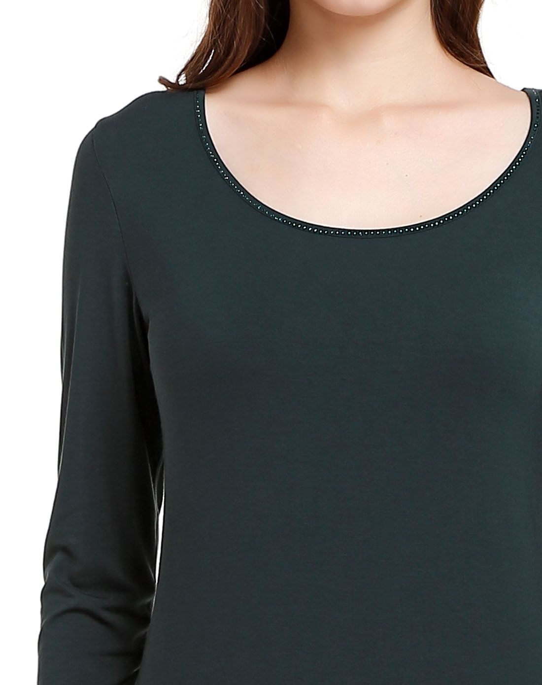 女藏绿超细旦莫代尔保暖圆领套