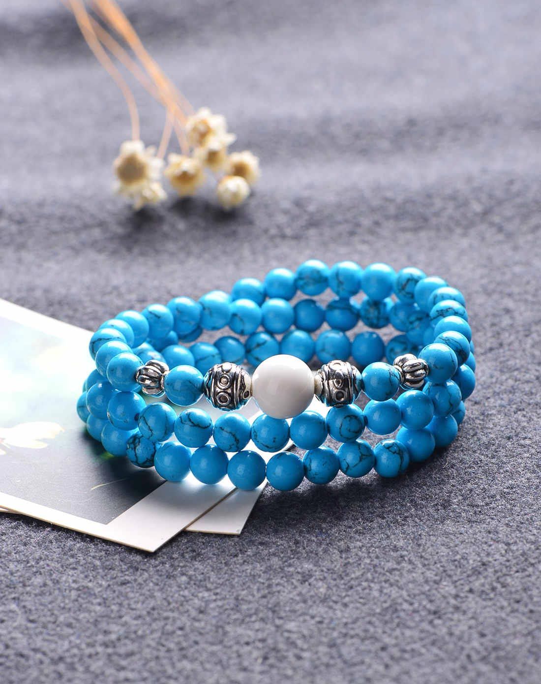 优化蓝松石加白砗磲绕三圈手链