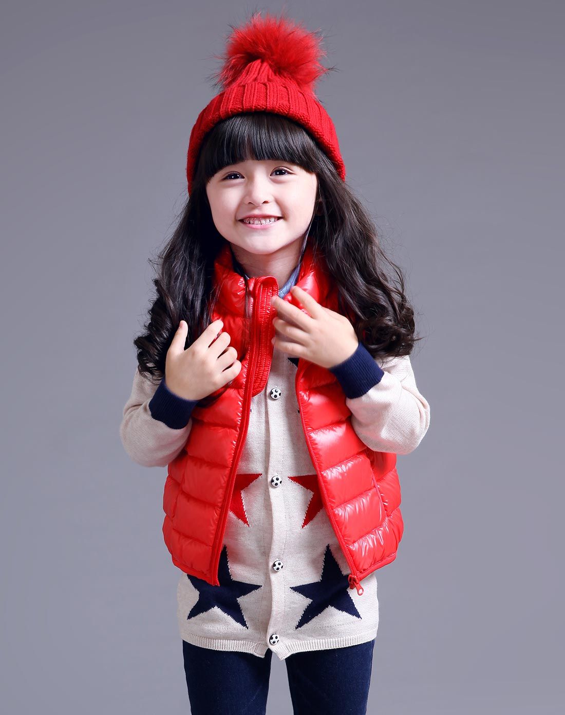 笛莎deesha女童装冬款上新专场女童红色羽绒背心151951902_唯品会