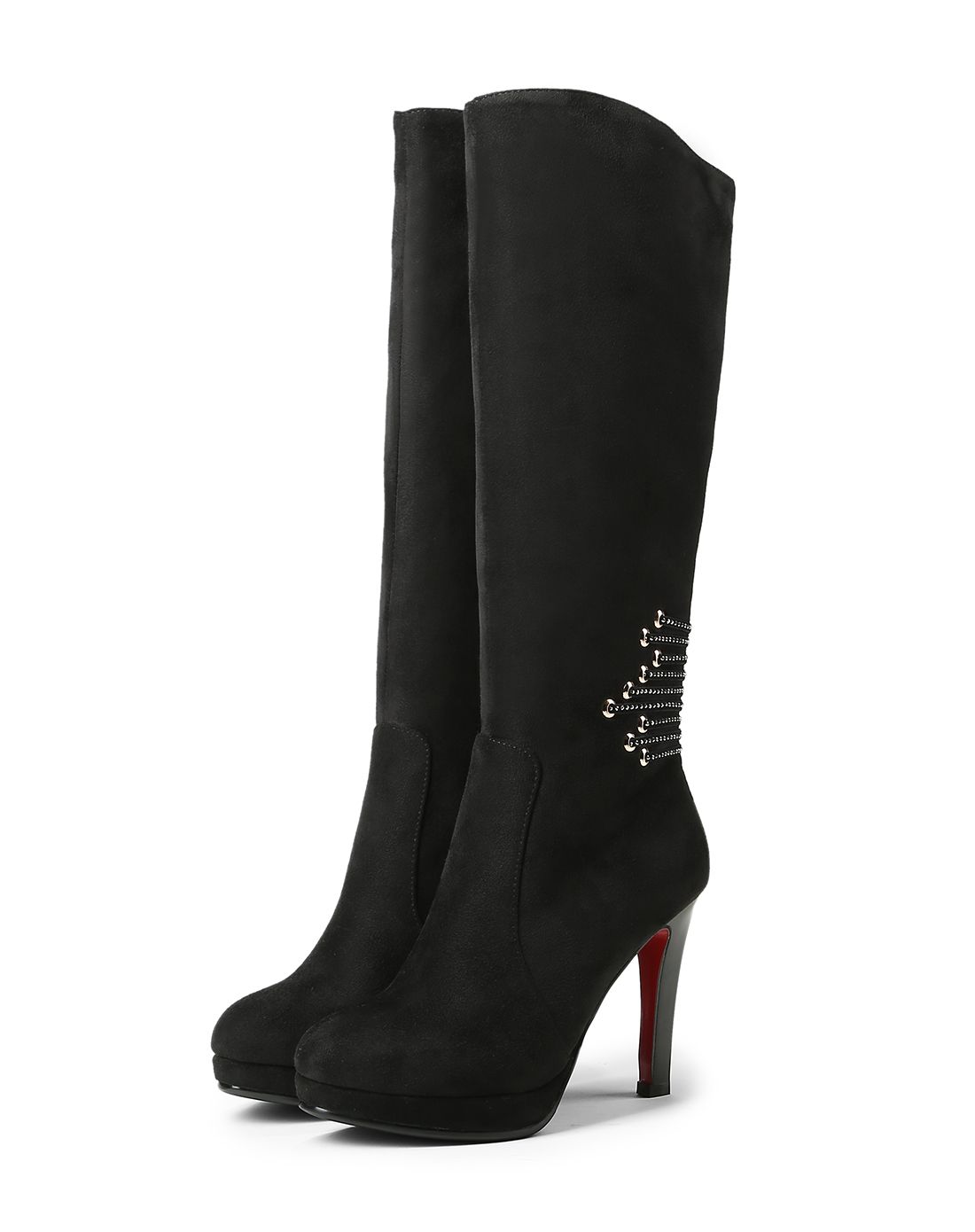 冬季黑色绒面高跟高筒时装靴