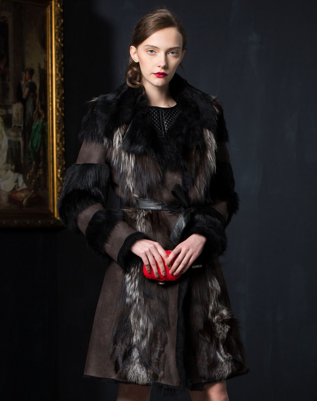 诗易茜scfashion皮衣皮草专场相拼色时尚贵妇长袖皮毛大衣sveg468270