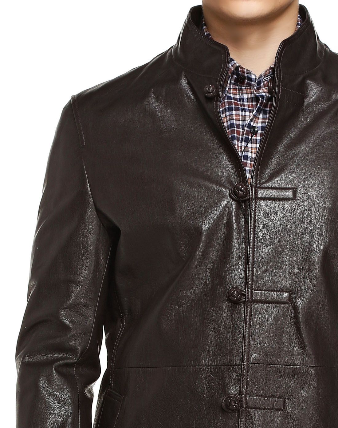 黑啡色帅气时尚长袖皮衣