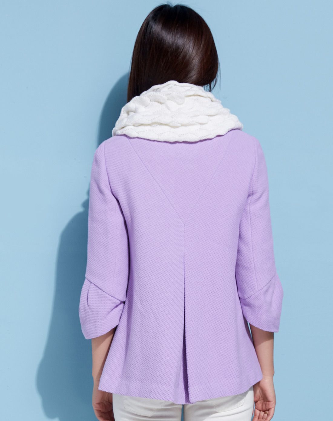 丁香紫淑女圆领毛呢外套