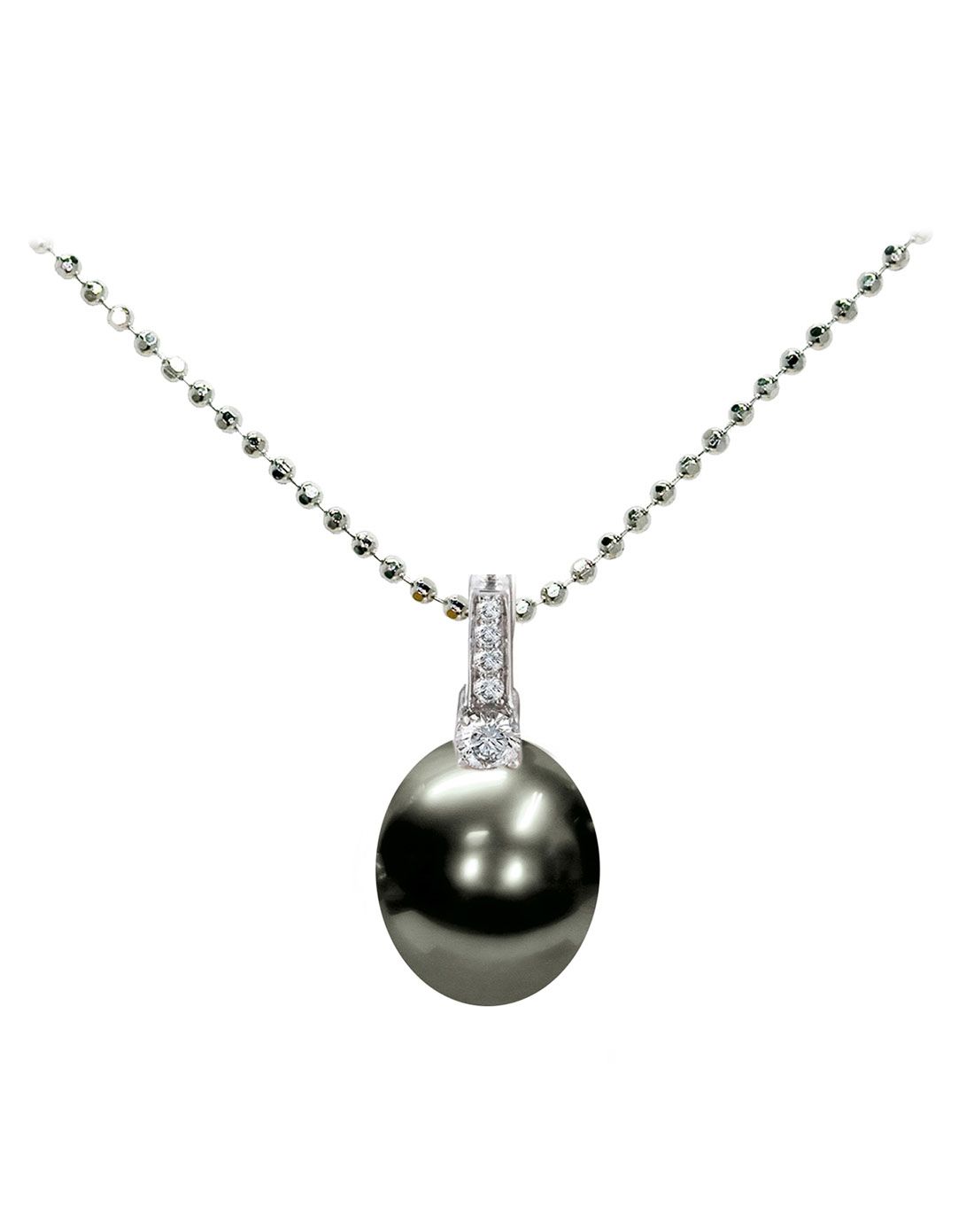 mayumi classica系列925银镀铑项链带淡水黑珍珠吊坠ybvns274n