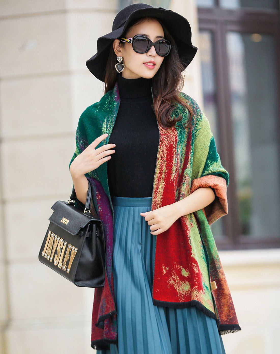 复古秋冬季时尚油画羊绒棉披肩