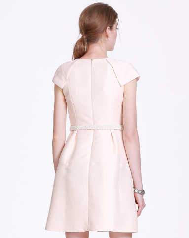 夏季新款修身收腰显瘦a字短袖纯色裙子连衣裙