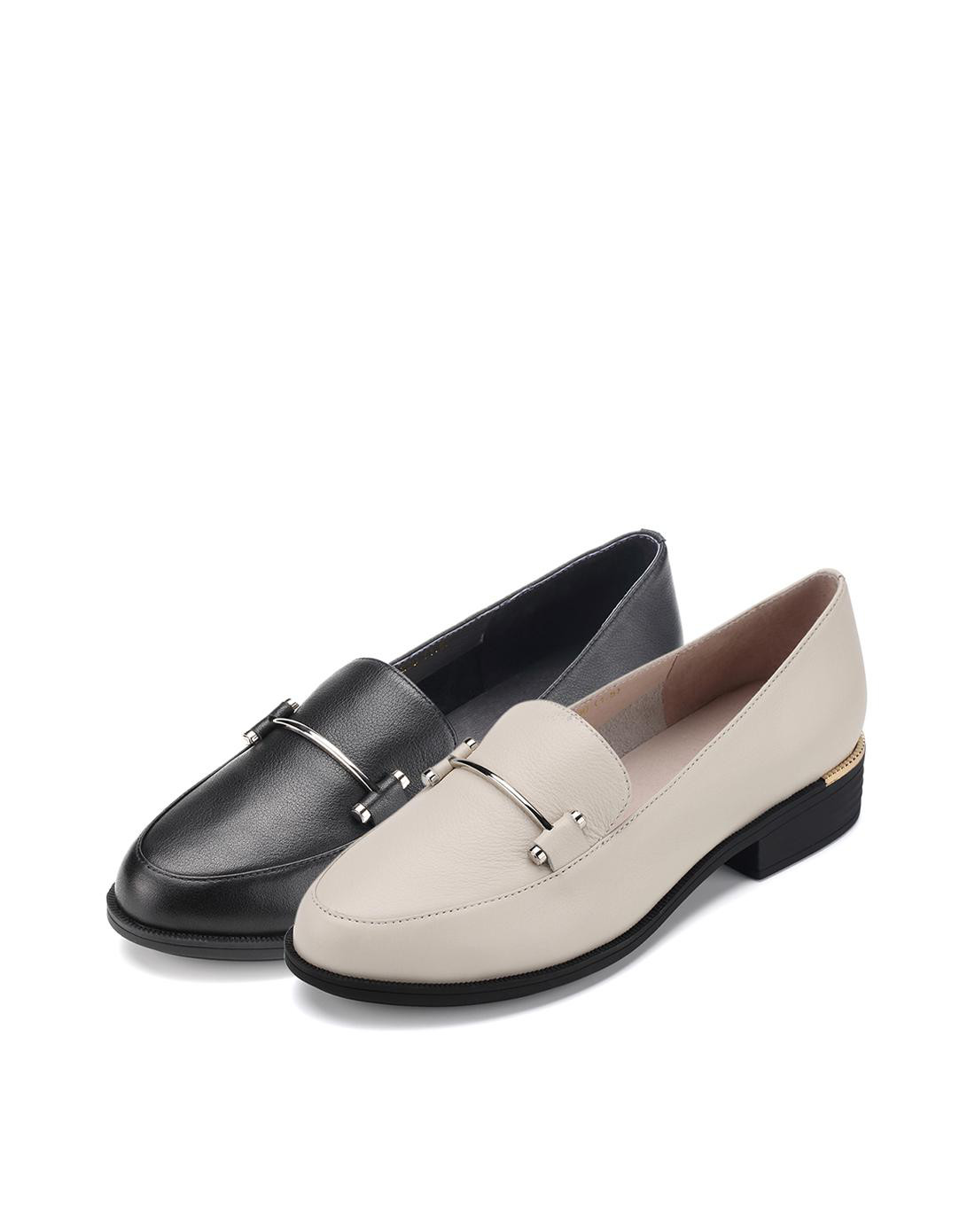 天美意teenmix女鞋专场 天美意2017牛皮时尚方跟乐福鞋女单鞋