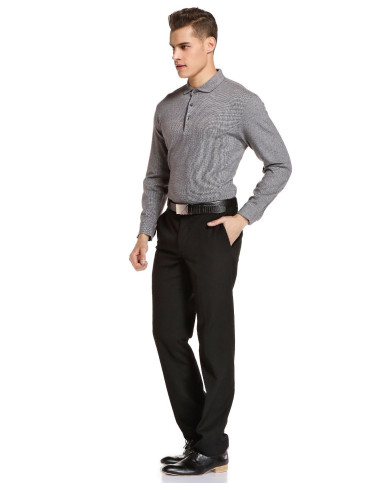 灰色休闲简约长袖针织polo衫