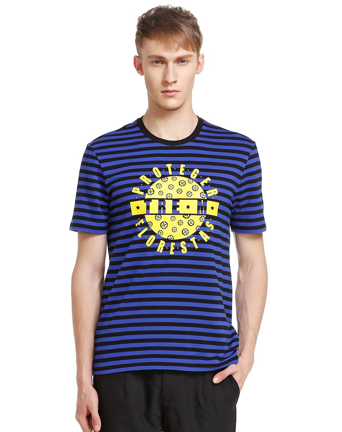 黑蓝条短袖圆领t恤