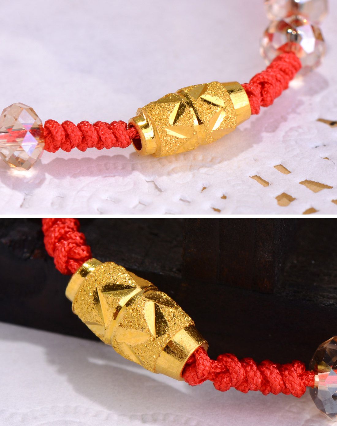 亚一 足金转运珠红绳手链一(约0.5克)