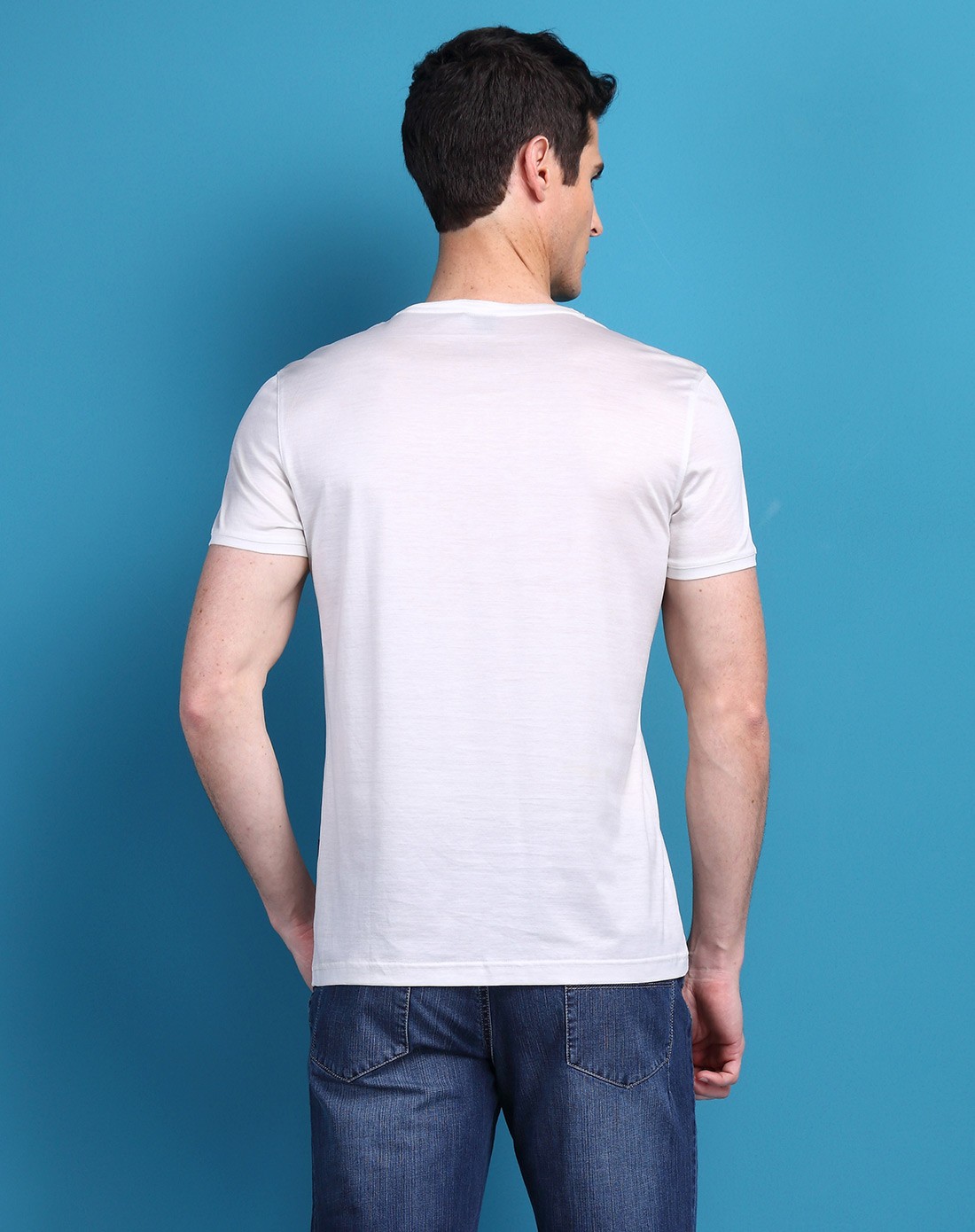 白色v领中国风个性印花休闲天丝棉短袖t恤