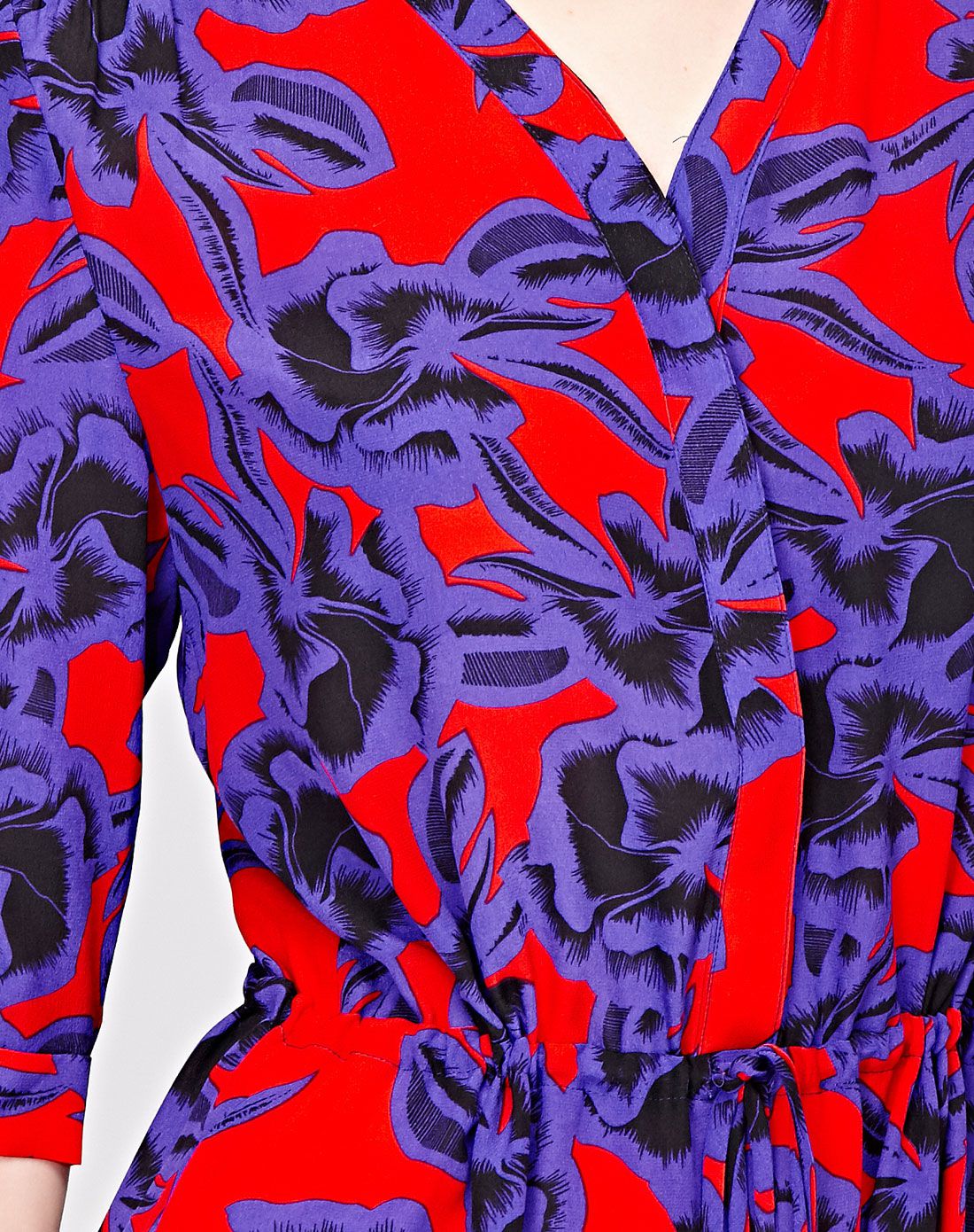 红底蓝花真丝长款连衣裙