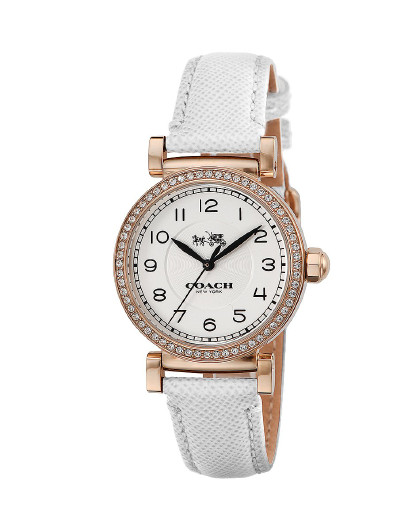 coach 蔻驰 madison系列白色真皮表带环钻表壳时尚女表