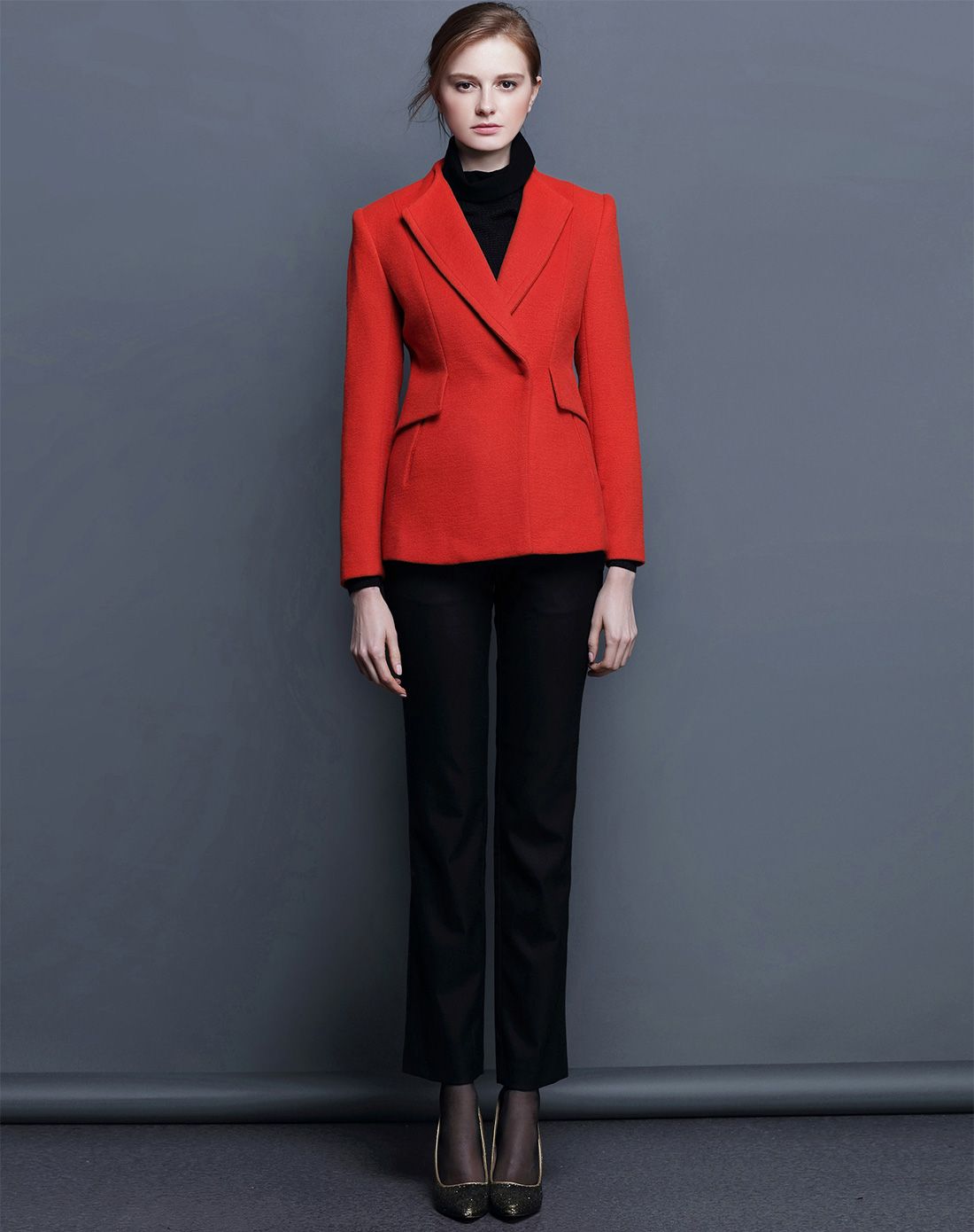 bblluuee color女装胭脂红毛呢外套