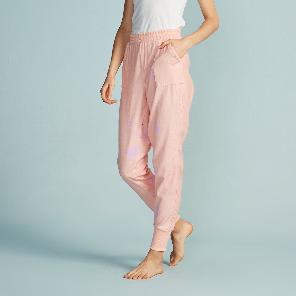 cotton on body 绒面弹性松紧中腰舒适休闲窄脚女士睡裤