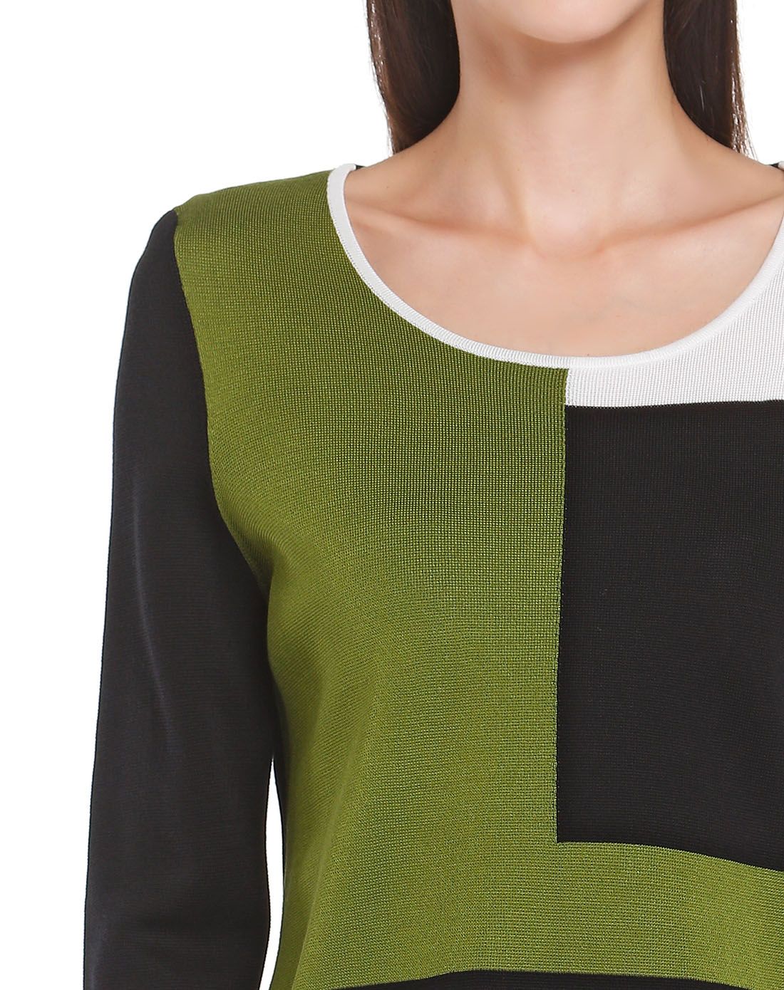 黑/绿色圆领休闲百搭七分袖针织衫