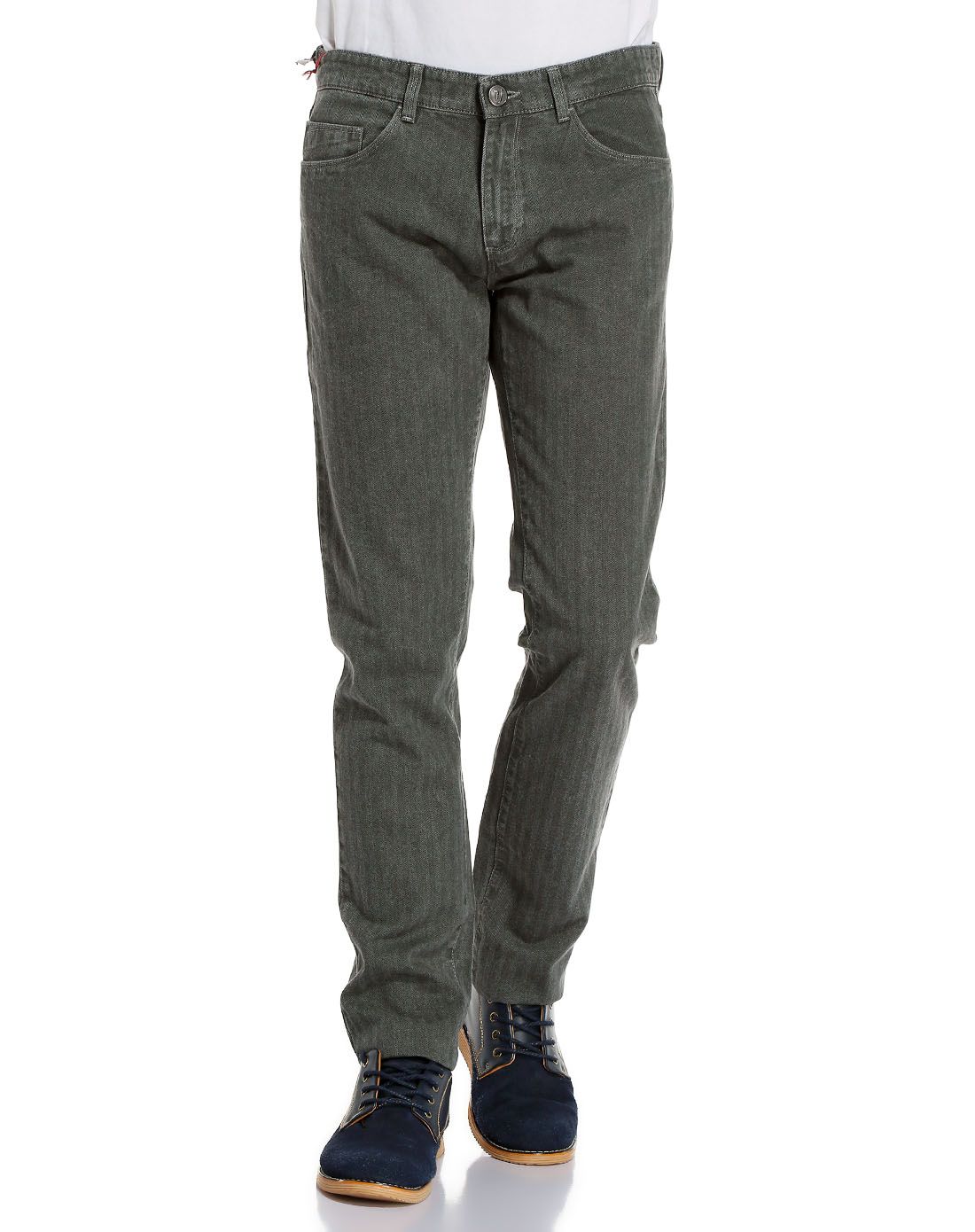 trussardi jeans男款炭灰色水洗斜纹纯棉牛仔裤