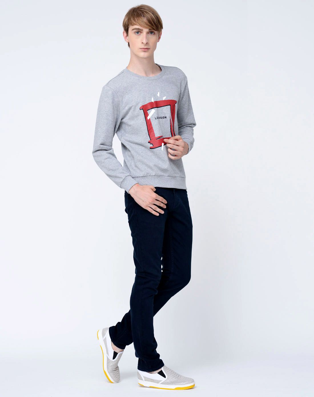 l2男装专场 利郎l2 男士灰色字母logo设计潮款卫衣