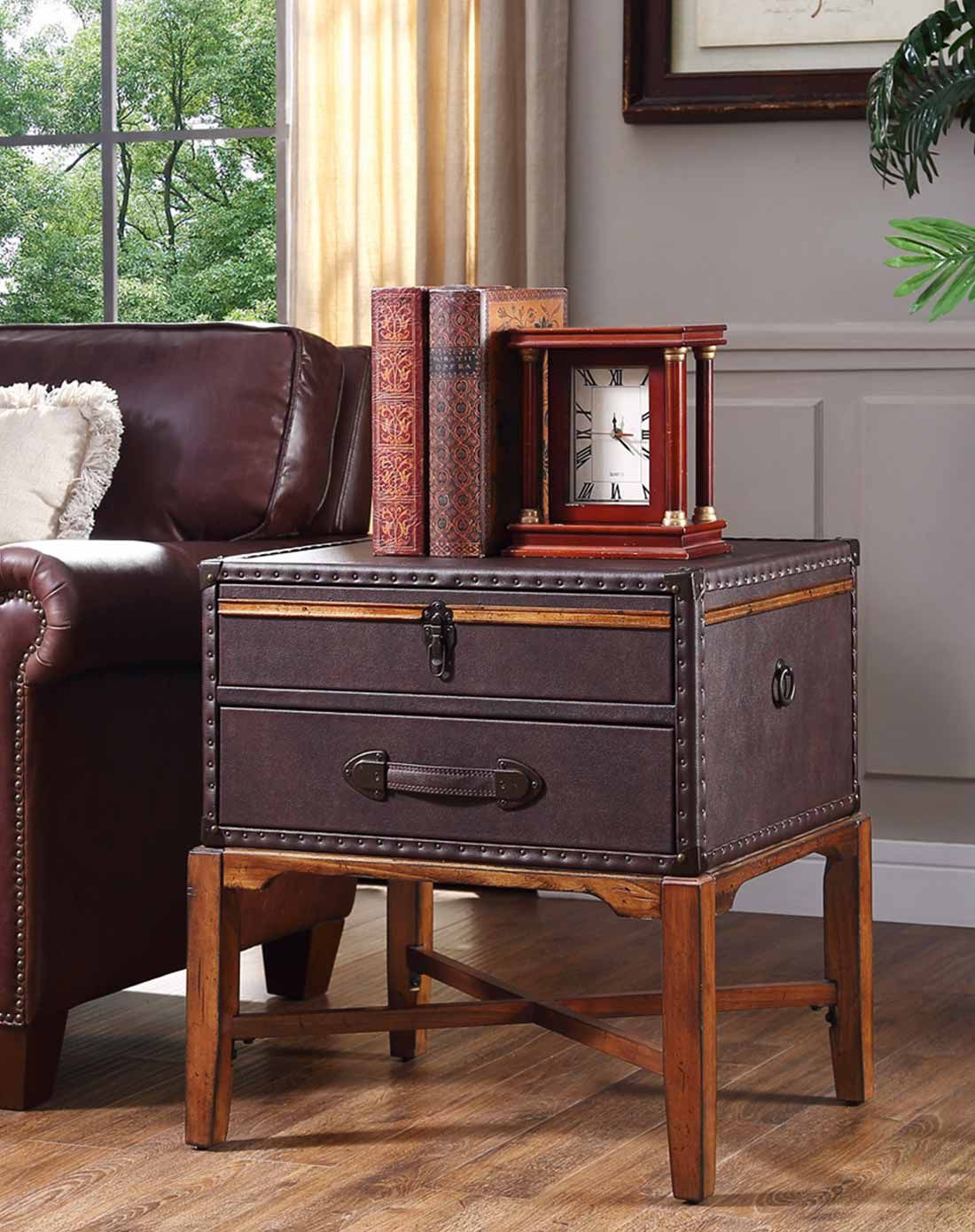 优梵艺术uvan art家具专场boston波士顿进口香杉内饰皮箱边几wm2004