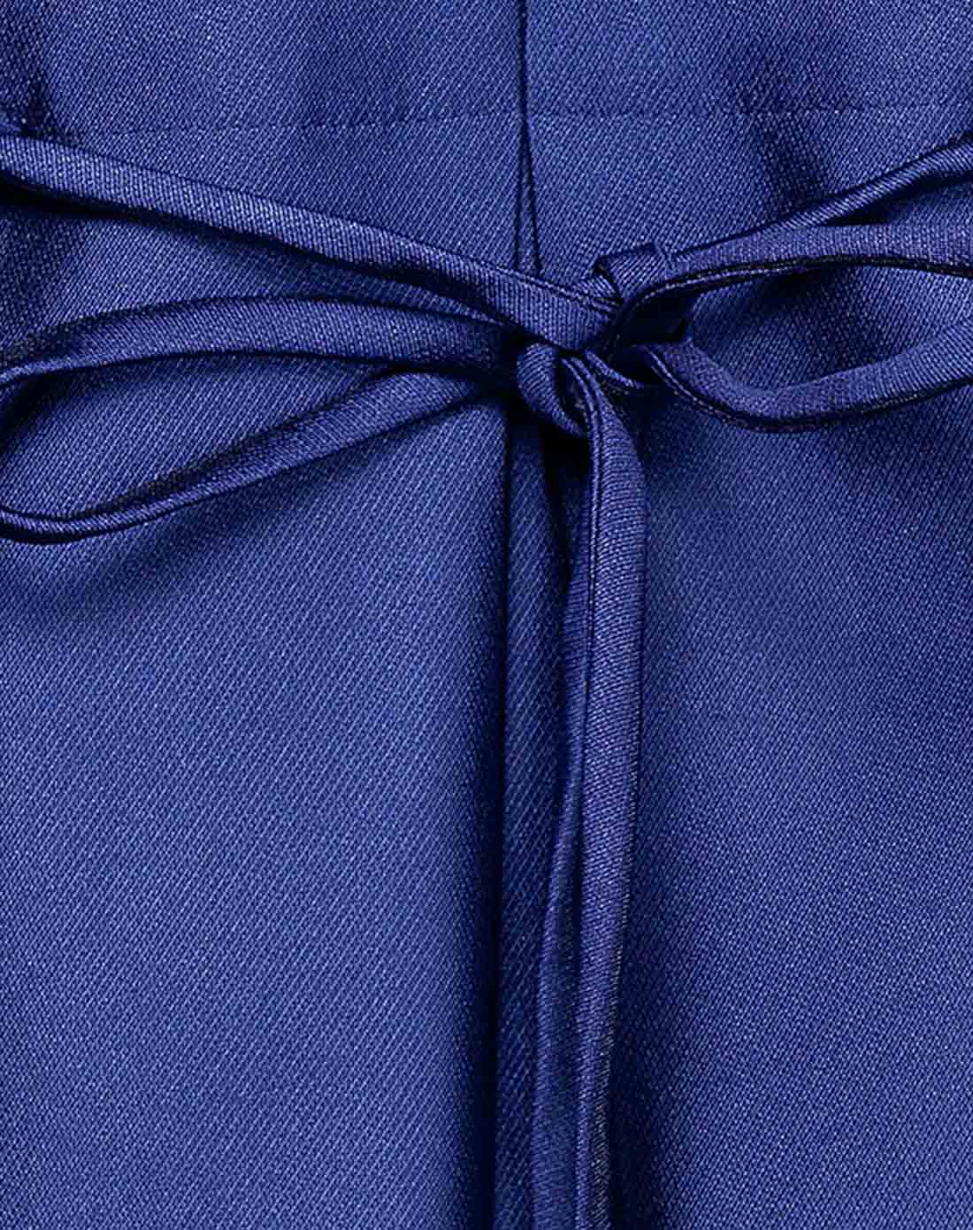 藏蓝色七分袖纯色圆领雪纺连衣裙