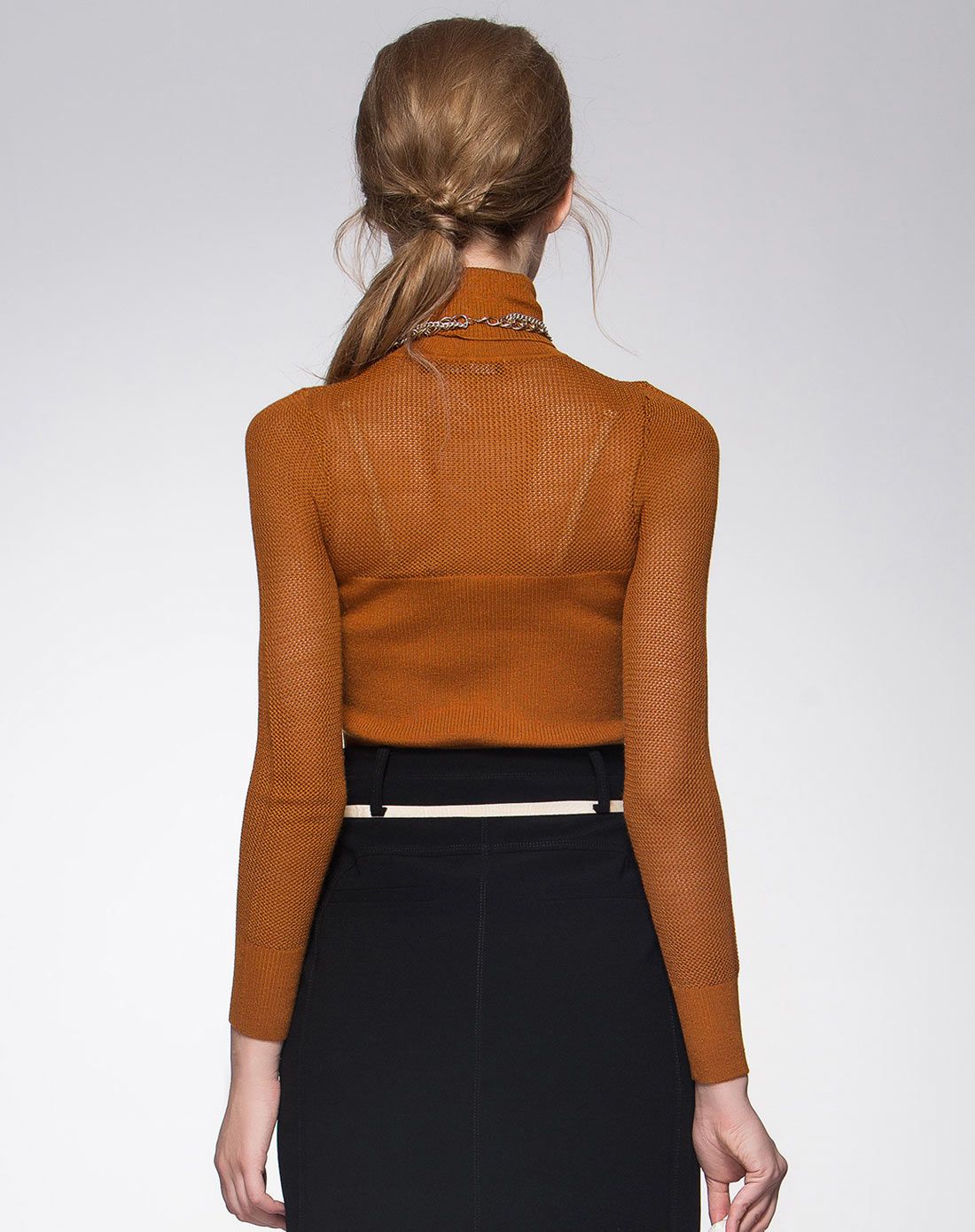 红贝缇hon.b棕褐色通勤修身高领长袖针织衫m33065204_唯品会