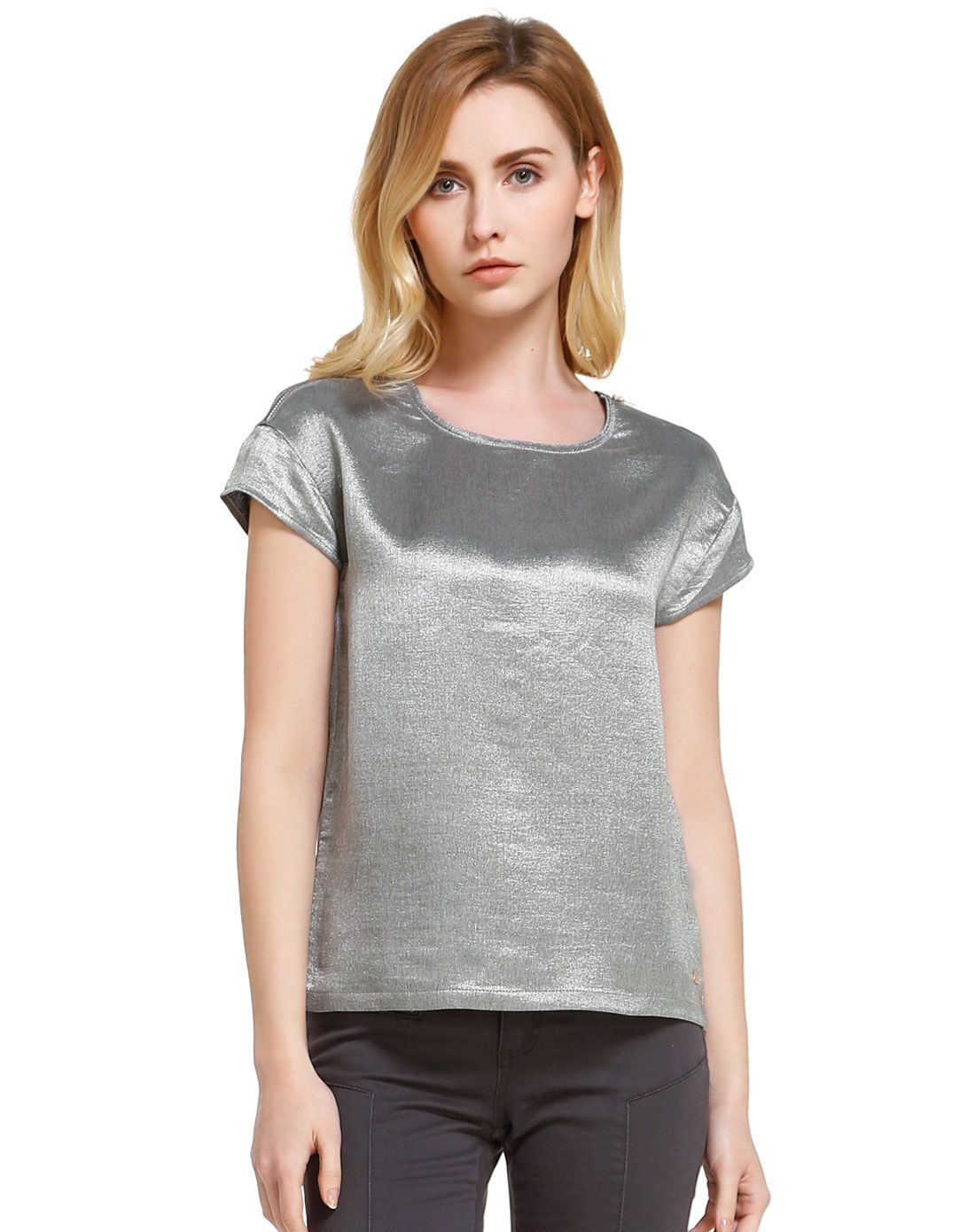 edc女款银灰色舒适百搭简洁上衣