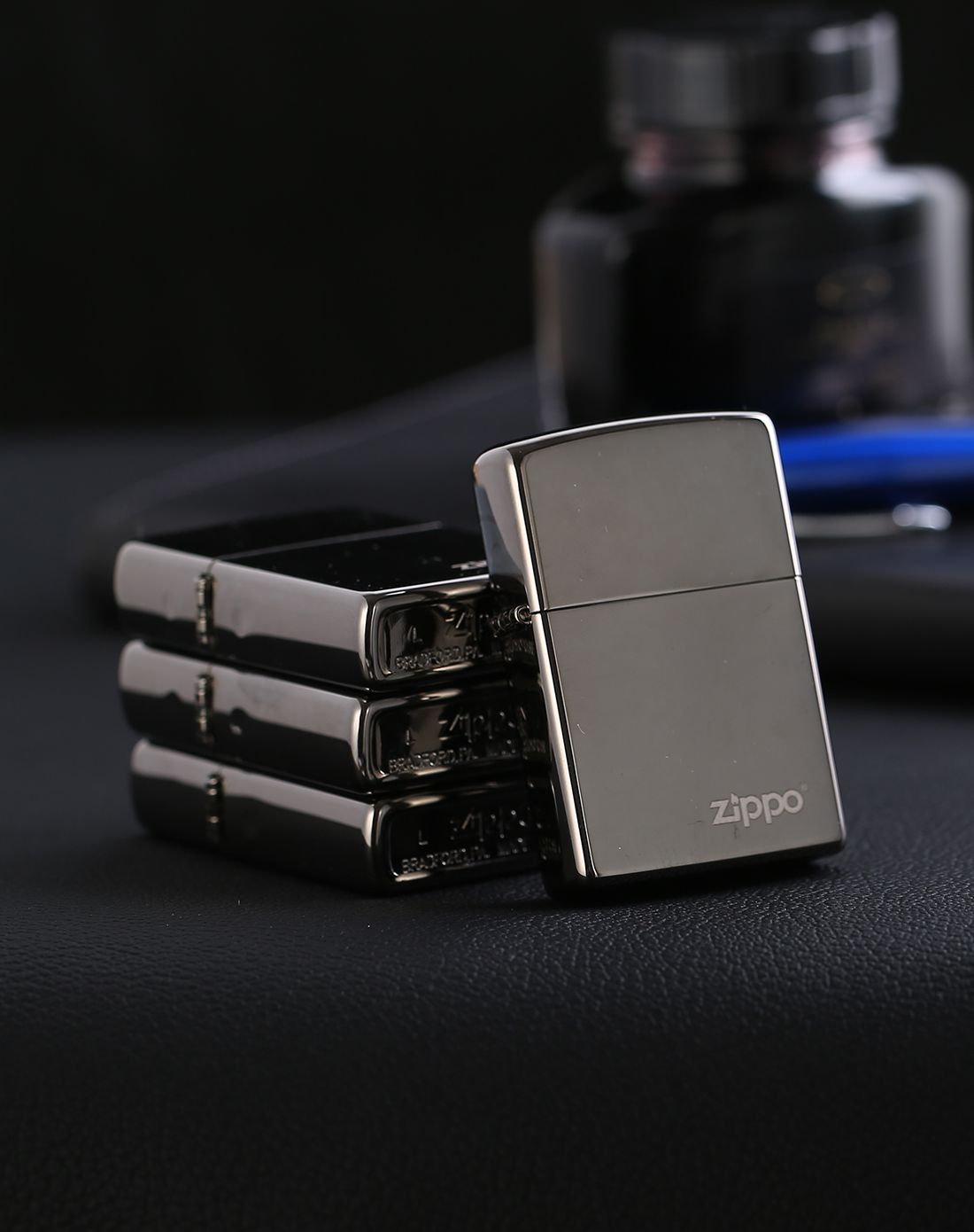 芝宝zippo 镜面光板商标-黑冰常规机