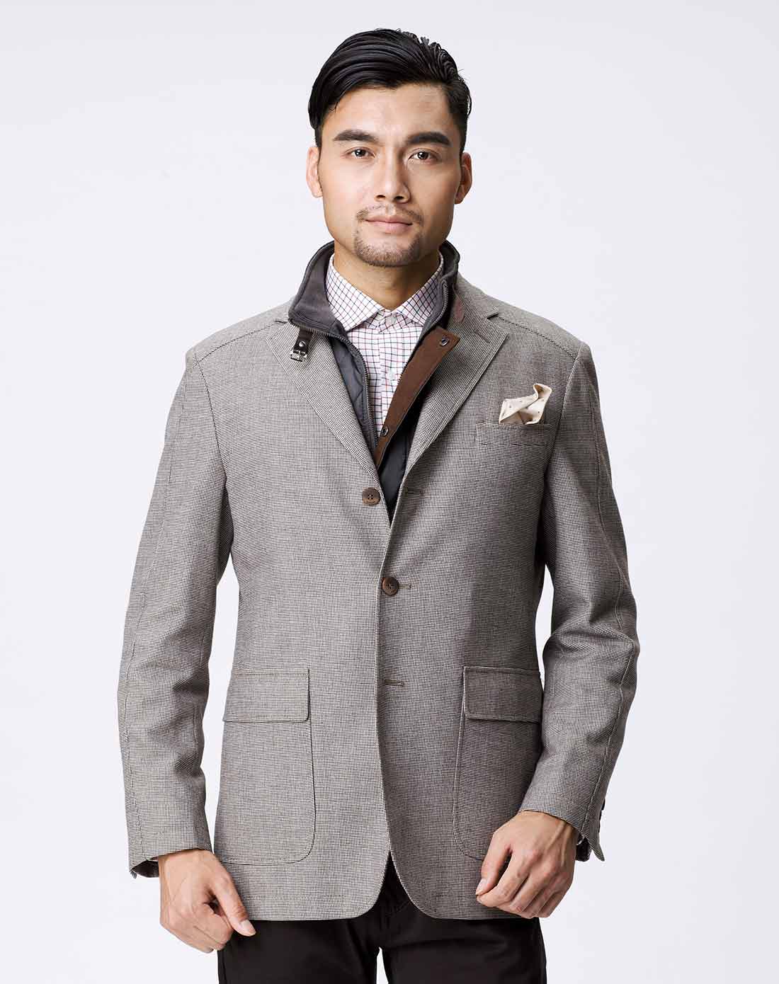 雅戈尔浅咖色男士含羊毛三粒扣时尚商务单西装