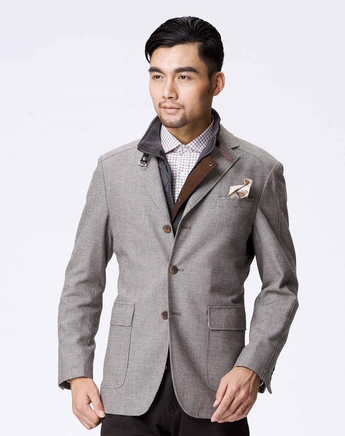 雅戈尔浅咖色男士含羊毛三粒扣时尚商务单西装