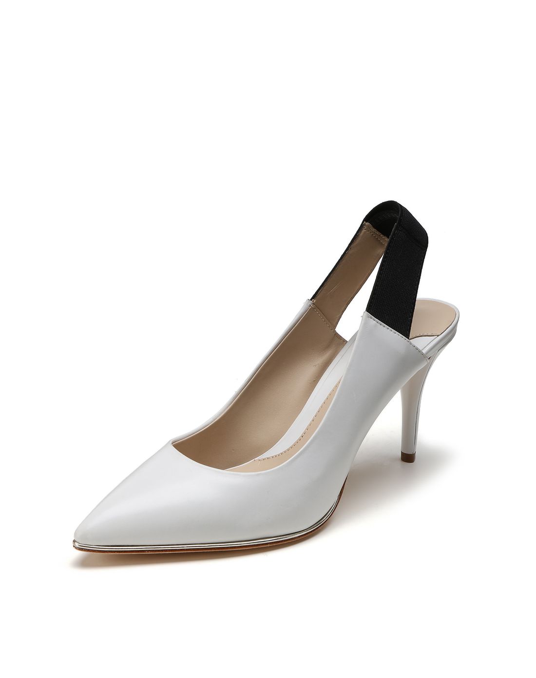 米白色简约斯文高跟后空单鞋