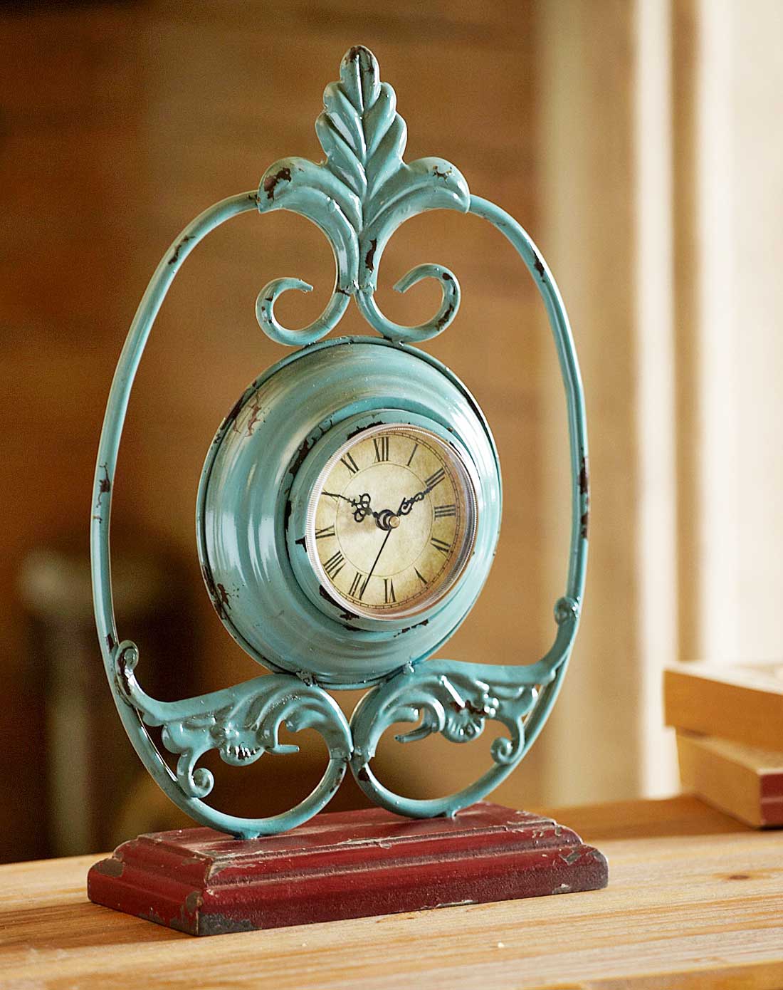 evergreen家居用品专场清仓美式复古铁艺 木底座高档桌面钟摆件2b2372