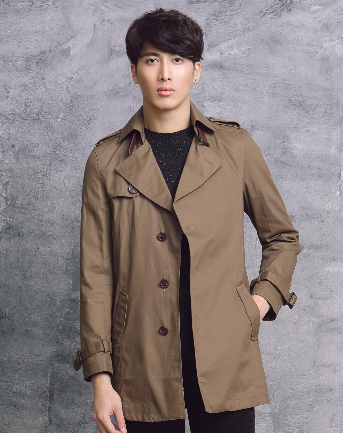 阿恩蓝拓alt fine ism男装移动端专场男款浅咖啡中长修身风衣dl