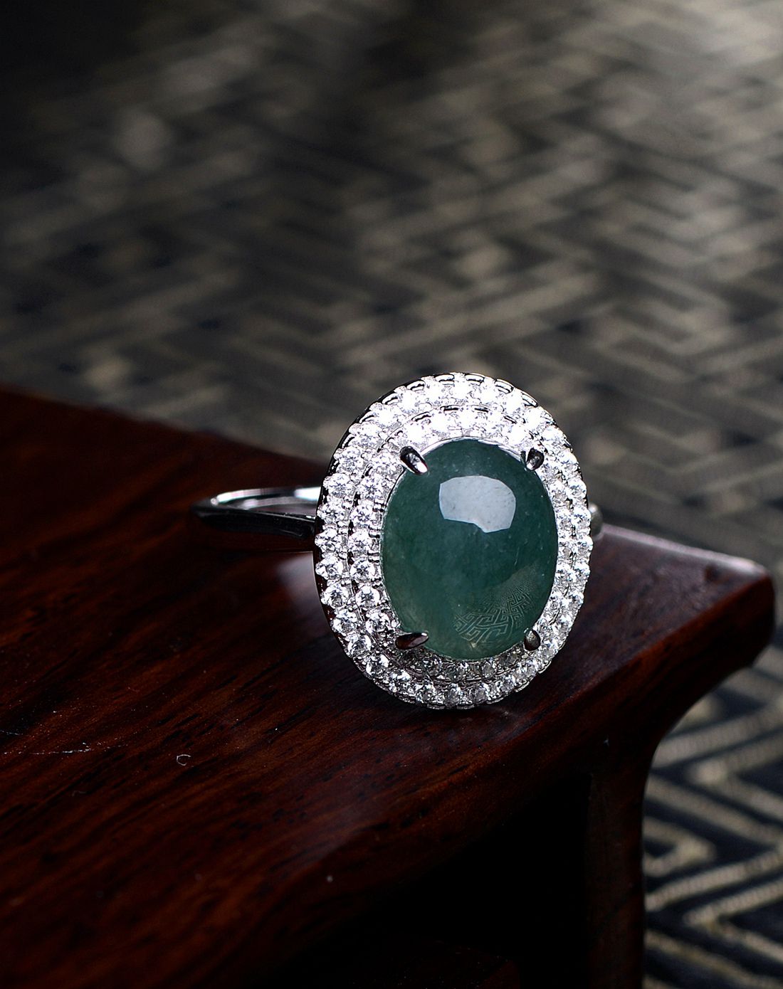 s925精镶天然a货翡翠戴妃款活口戒指