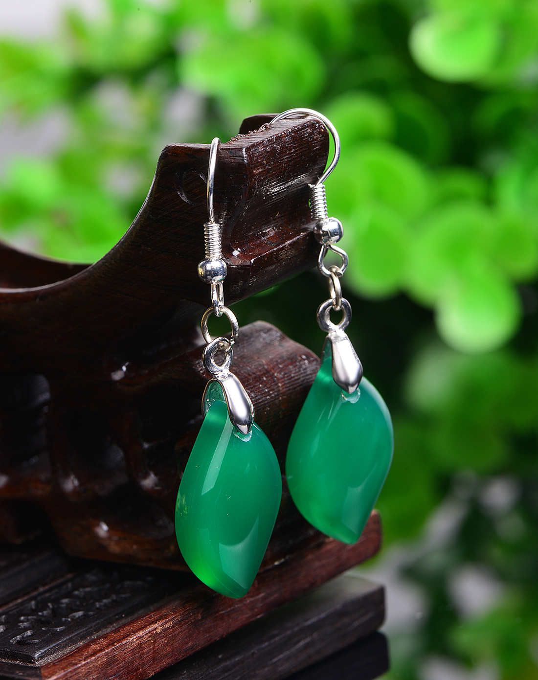 orgnitu 绿色随形绿玉髓耳环附证书