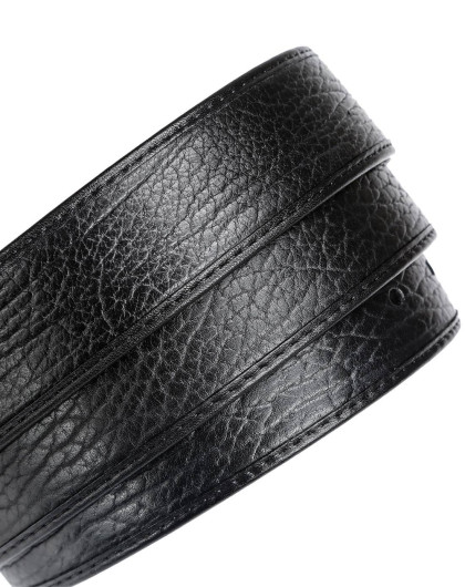 男款黑色海豹皮不锈钢扣头休闲针扣皮带