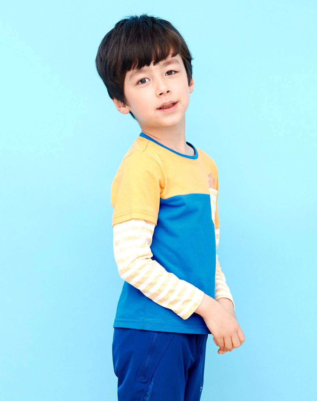 透气速干防蚊虫 儿童长袖靛蓝t恤