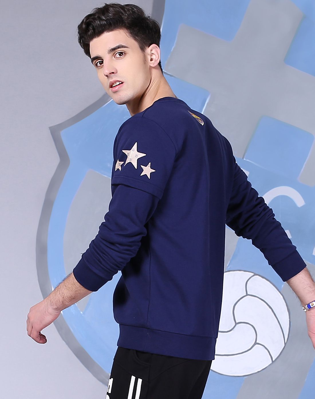 数字印花 男款homewear深蓝色长袖运动卫衣 运动