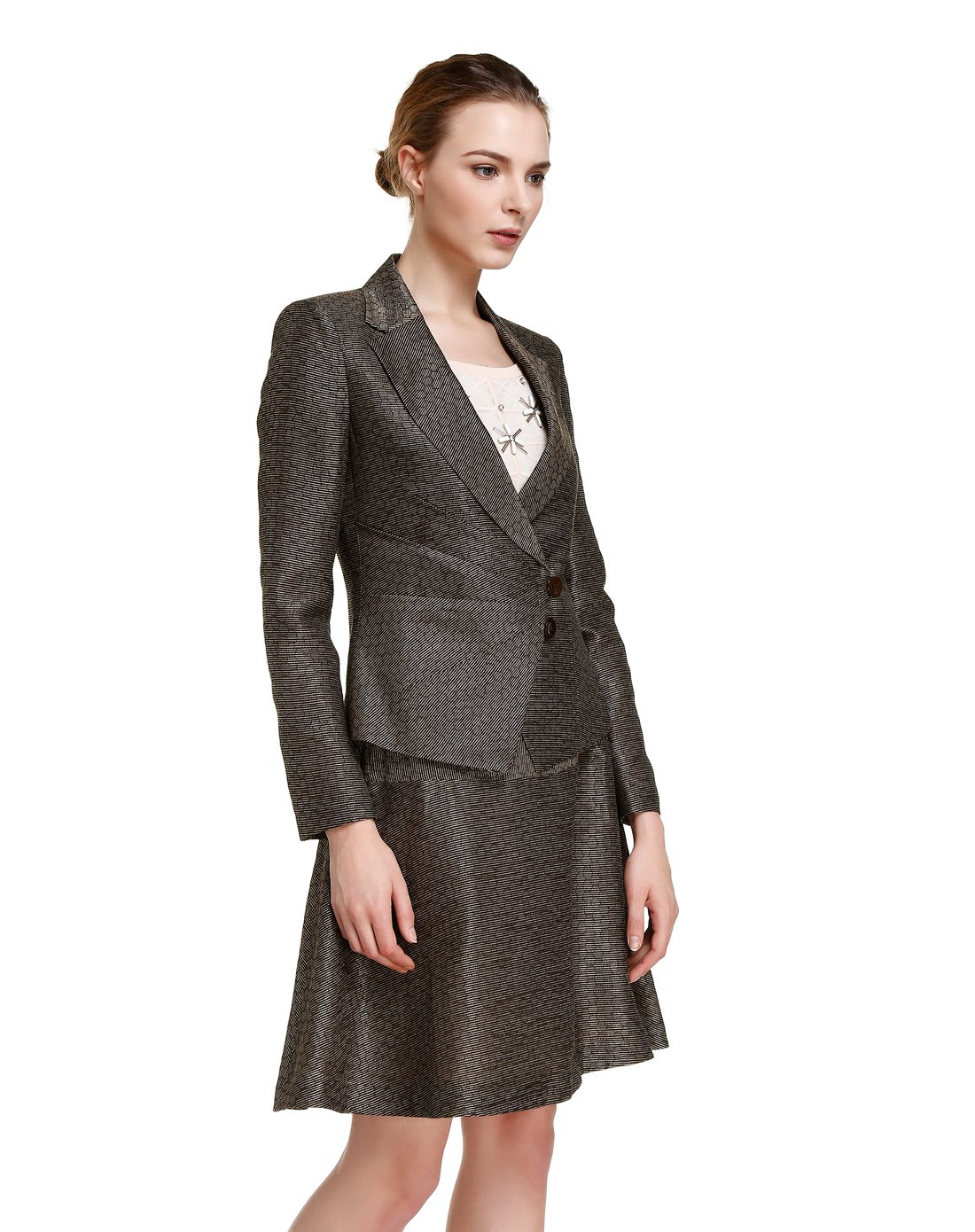 卡利亚里cagliari exchange女装专场 女性黑金细纹两粒扣翻驳领西服