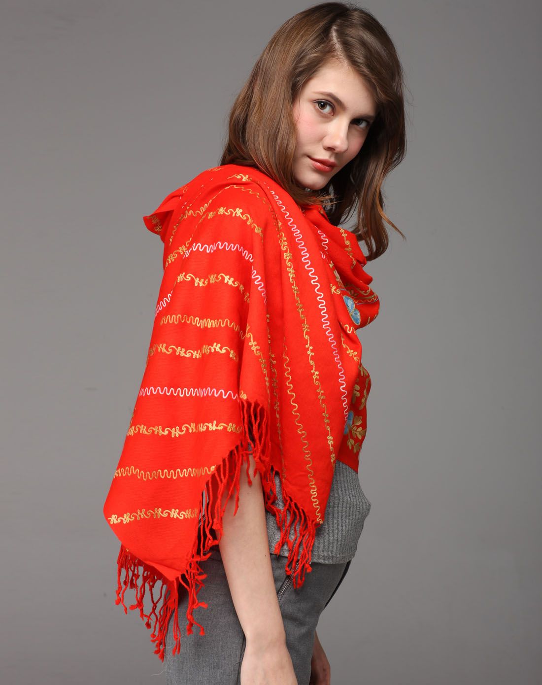 kk&sophia围巾专场印度异域风情羊毛手工绣花围巾kq15238-15_唯品会