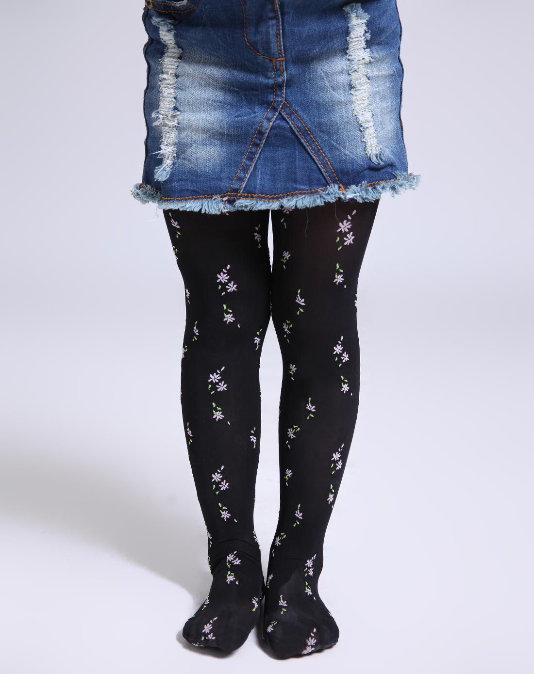 【两件起售】女童黑色薄款提花超柔连裤袜