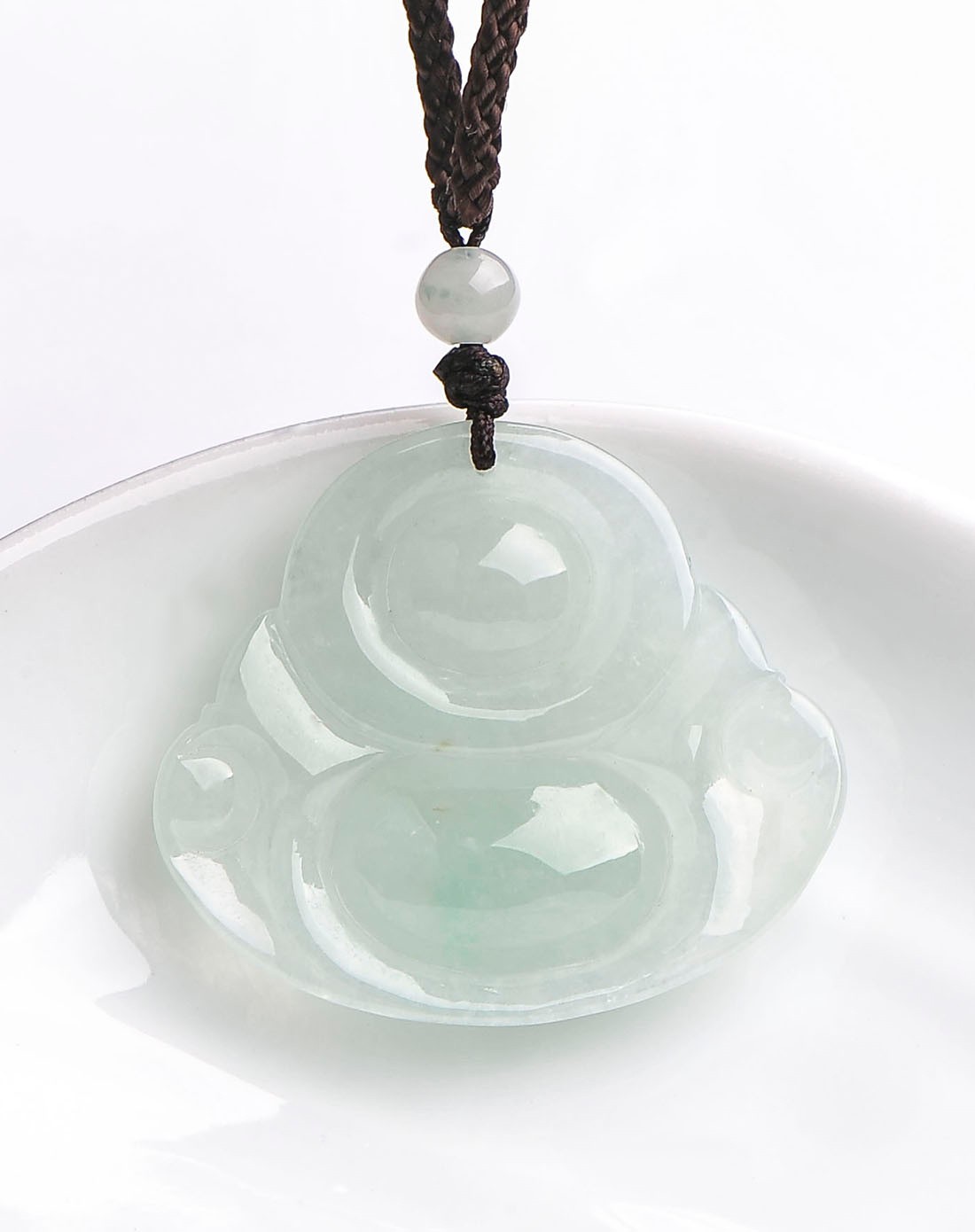 天然翡翠a货 冰糯水润正装浅绿大肚佛公