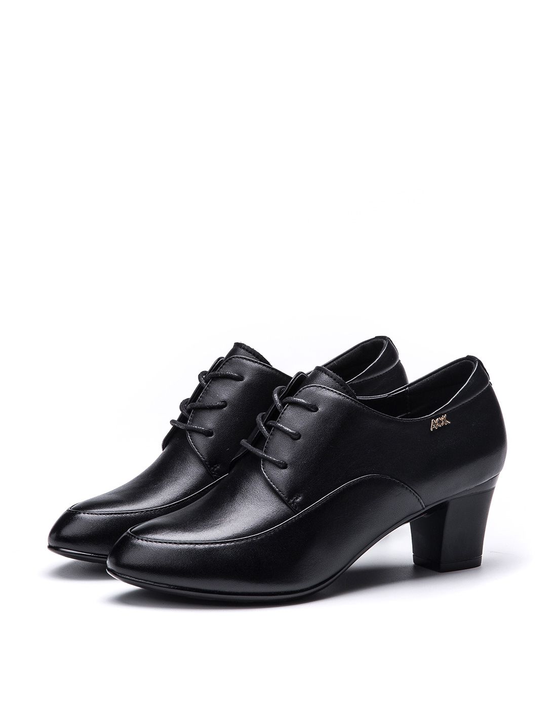 奥康女款黑色牛皮轻便中跟气质单鞋