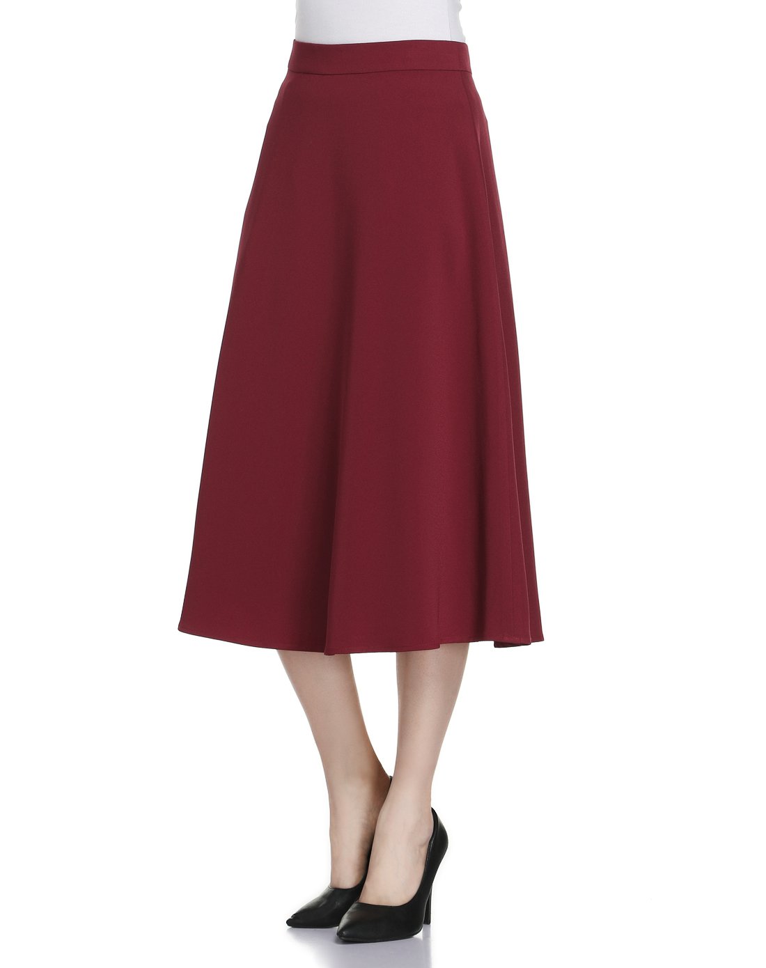 女暗红色时尚中腰淑女长版半截裙