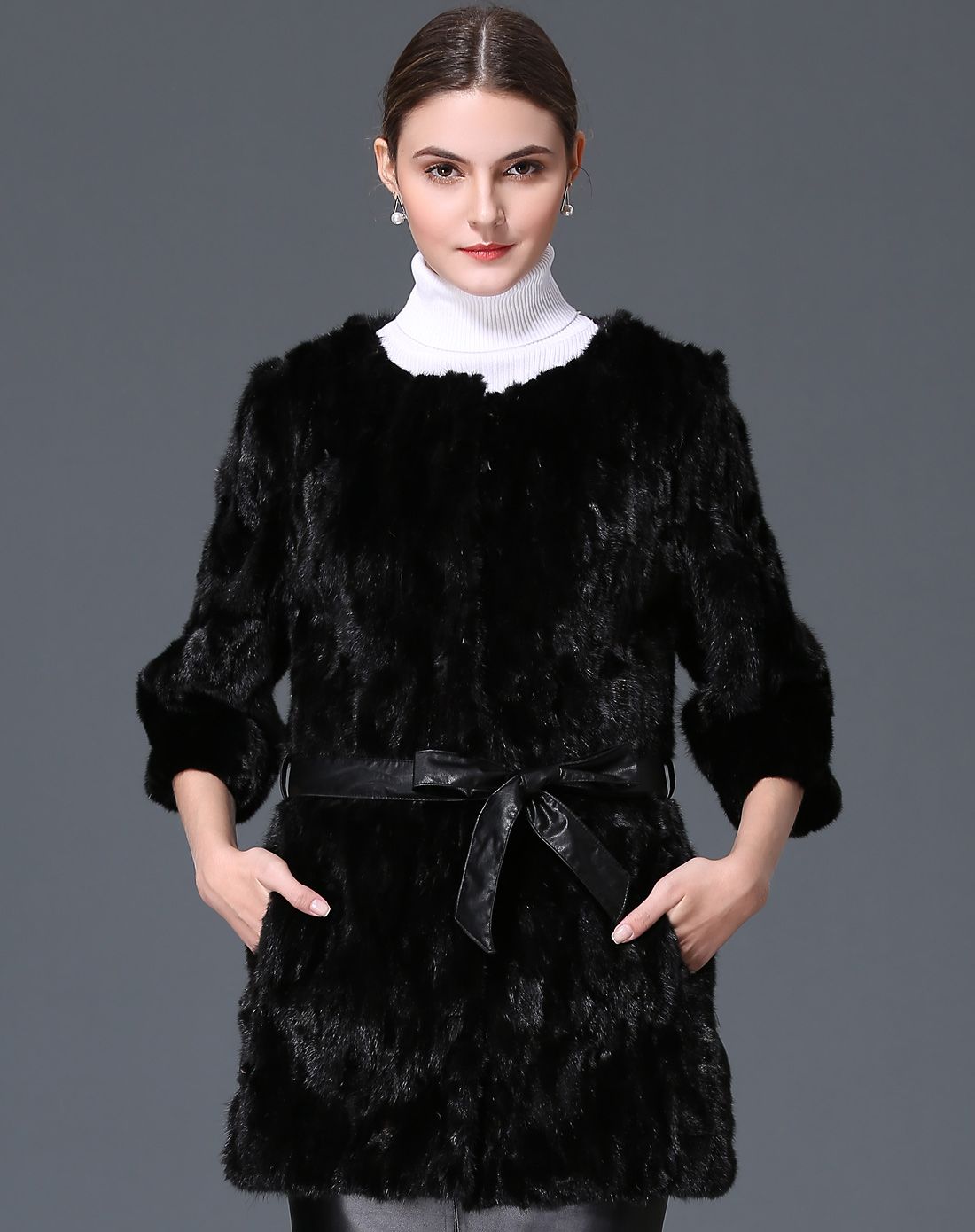 黑色水貂毛皮草外套