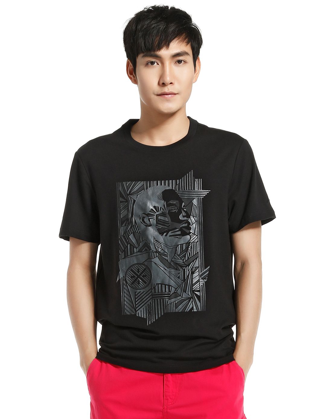 李宁li-ning新潮鞋服专场时尚潮搭 男款黑色短袖t恤 篮球系列ahsj057-