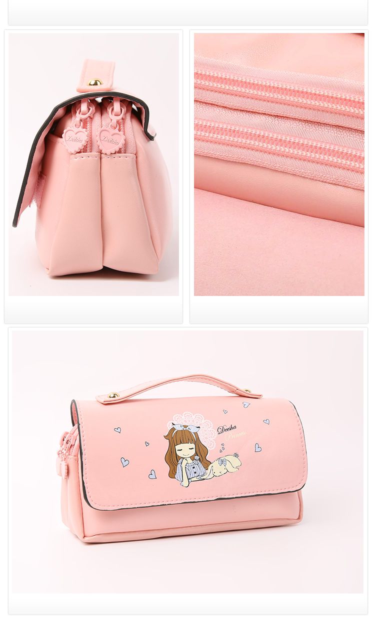 女童粉色手提印花笔袋
