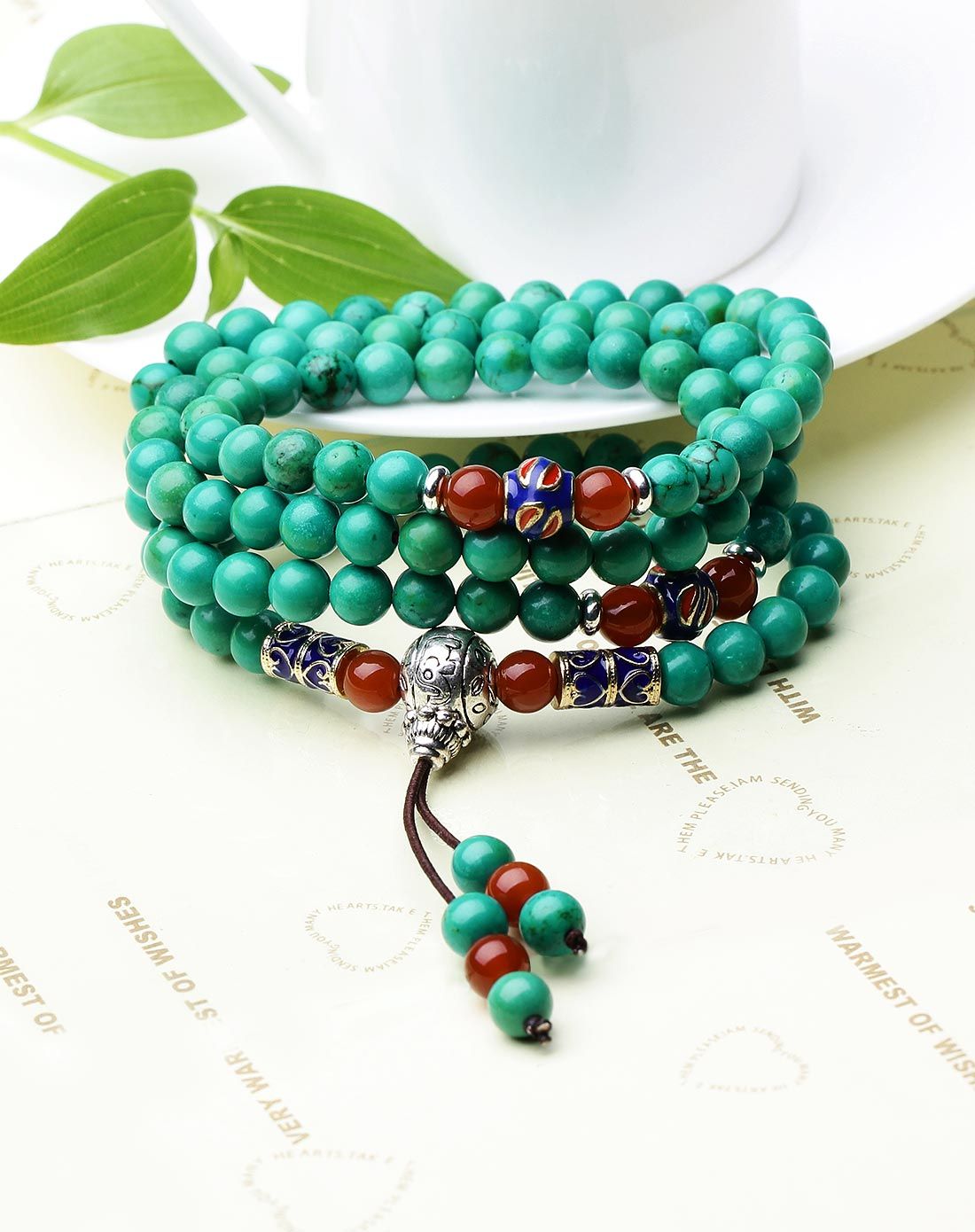 绿意盎然优化绿松石景泰蓝手串