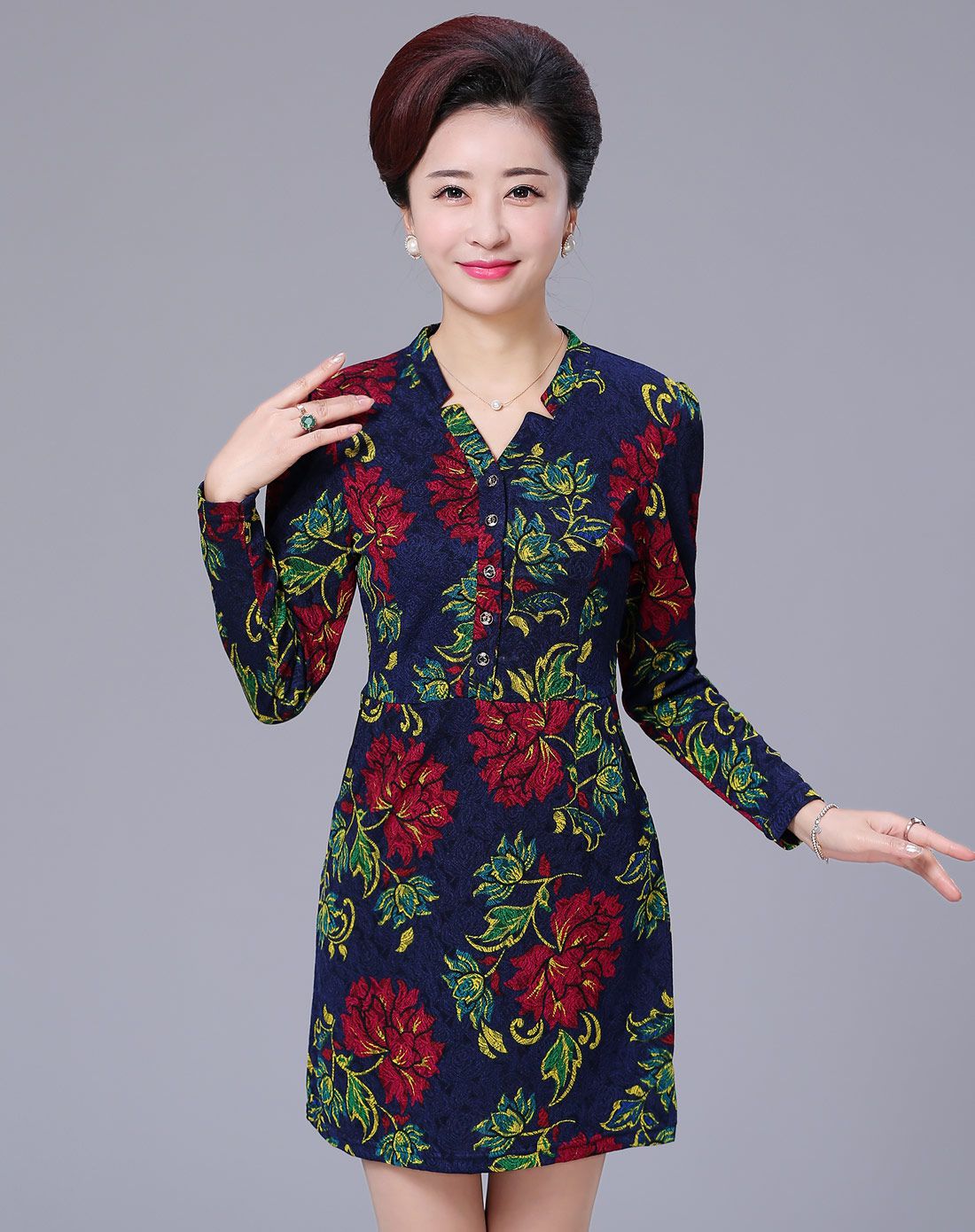 女款花色时尚大花印花连衣裙