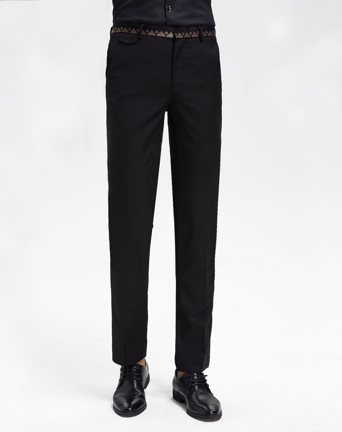 男士黑色腰头三角织带西裤