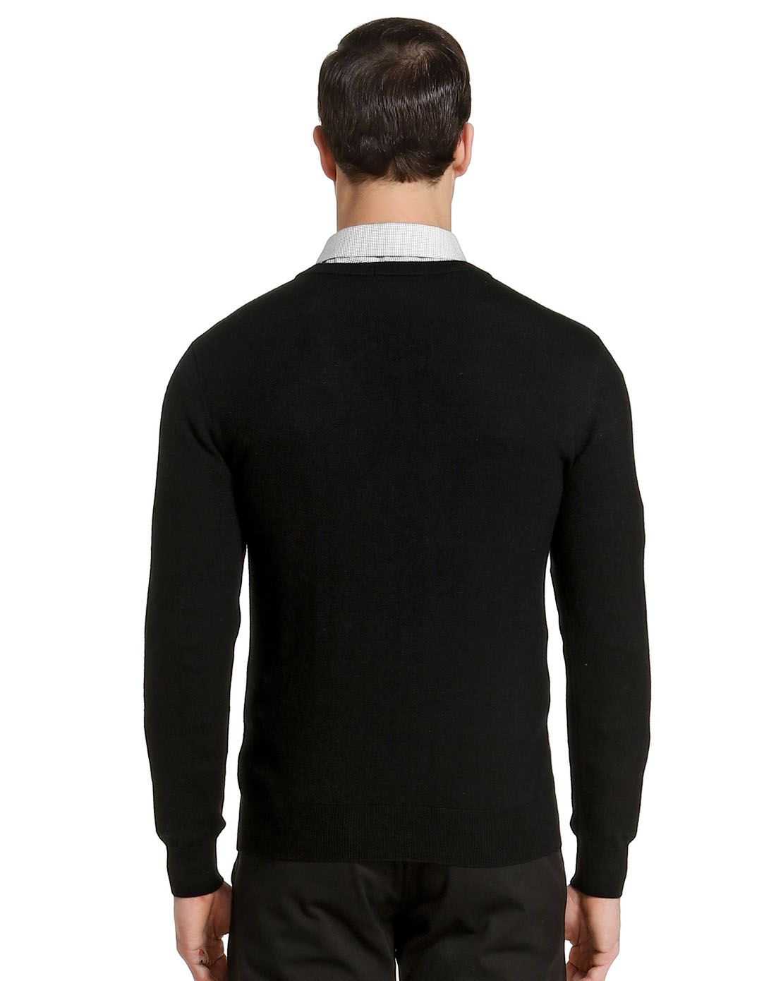 褐/黑色怀旧个性长袖羊毛衫